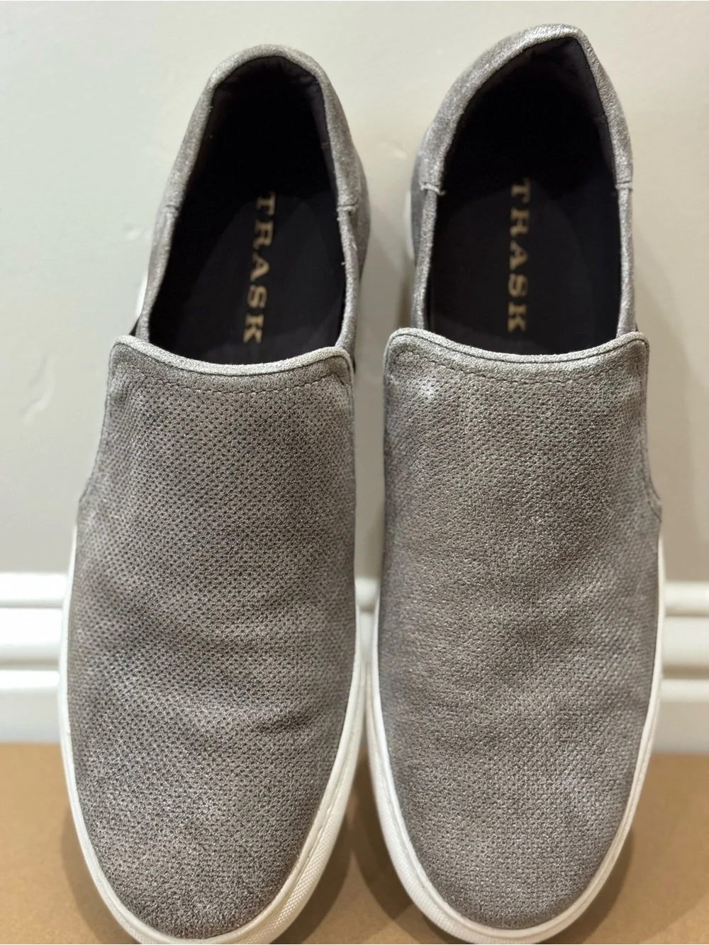 Trask Grey Suede Slip-On Loafers